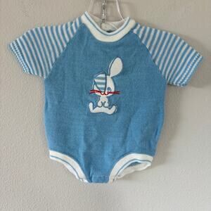 Vintage Doe-Spun Blue Knit Baby Romper (3-6 mo)